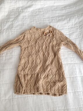 Max Studio Taupe Cable-Knit Crewneck Dress with Bow Accent